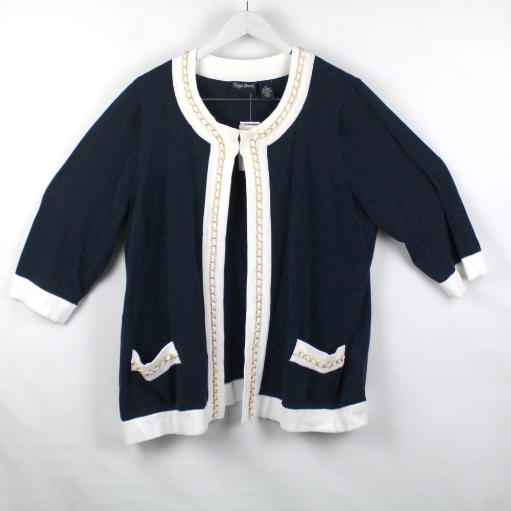 Maggie Barnes 3/4 sleeve Navy w Gold Chain Sweater